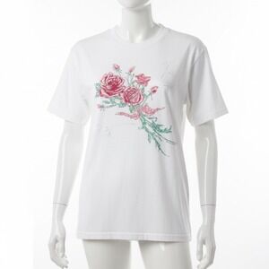 Vtg 90s Diamond Dust T-Shirt XL Pink Rose Floral‎ Sparkly Floral Vegas Vacation